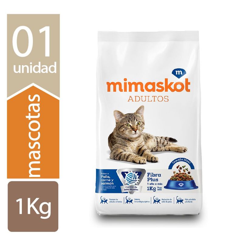 MIMASKOT - Comida para Gatos Mimaskot Adultos Sabor Pollo Carne y Salmón 1 kg