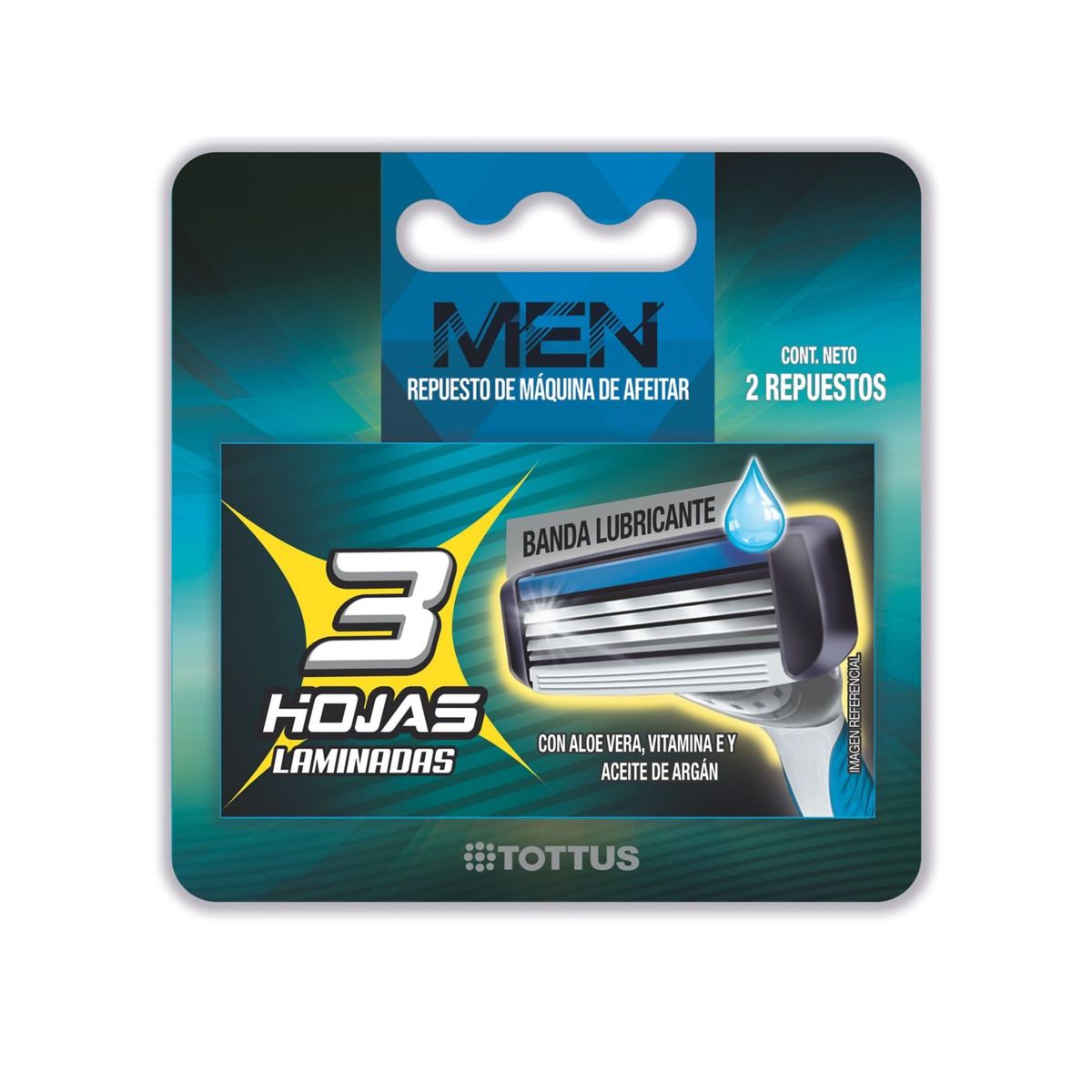 TOTTUS - Repuesto para Máquina de Afeitar Tottus 3 Hojas Caja 2 Und