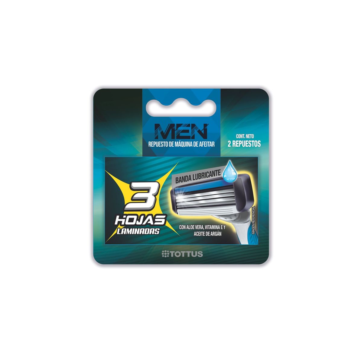TOTTUS - Repuesto para Máquina de Afeitar Tottus 3 Hojas Caja 2 Und