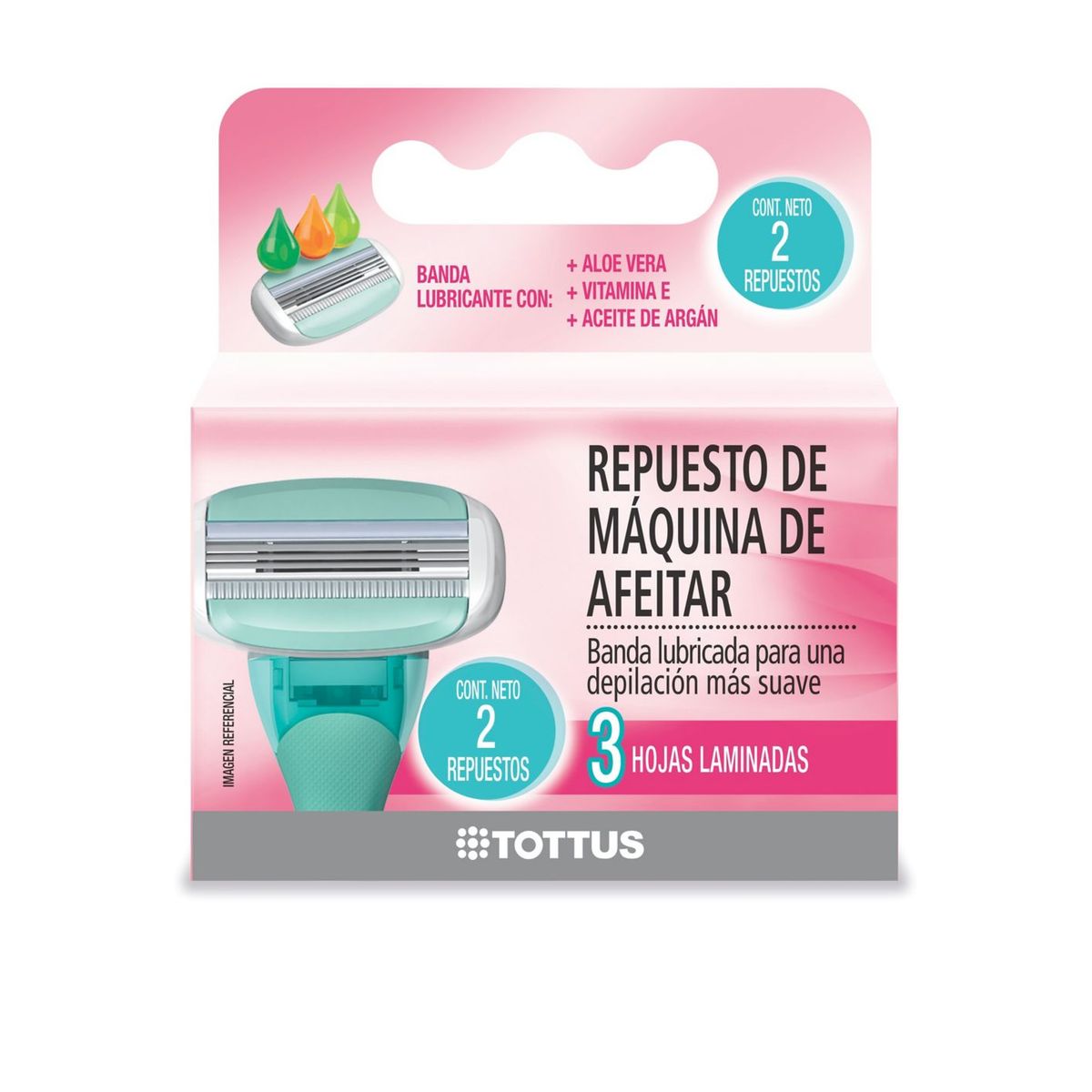 TOTTUS - Repuesto Máquina de Afeitar Mujer 3 Hojas Tottus Caja 2 Und