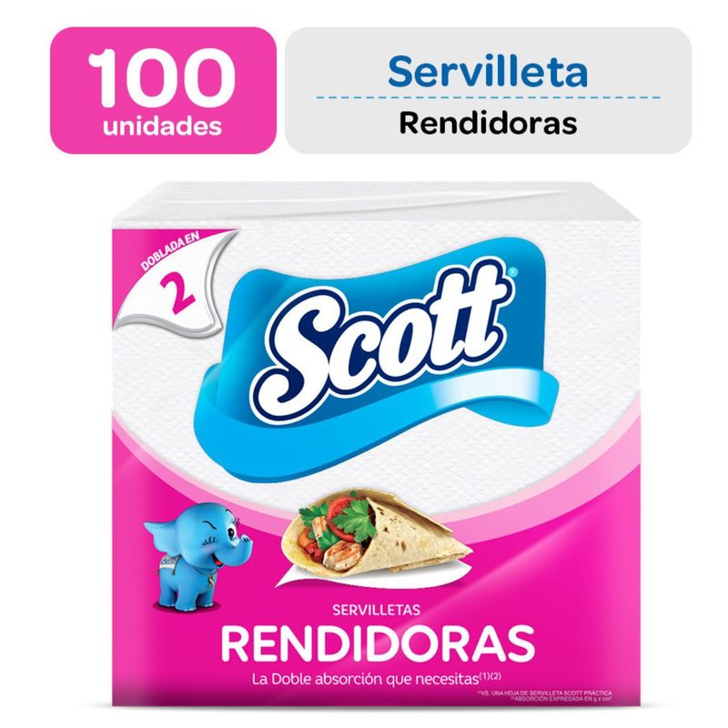 SCOTT - Servilletas Dobladas En 2 Scott Rendidoras Empaque 100 Und