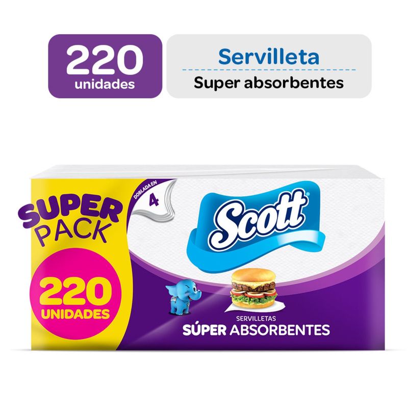 SCOTT - Servilletas Dobladas En 4 Scott Súper Absorbentes Empaque 220 Und