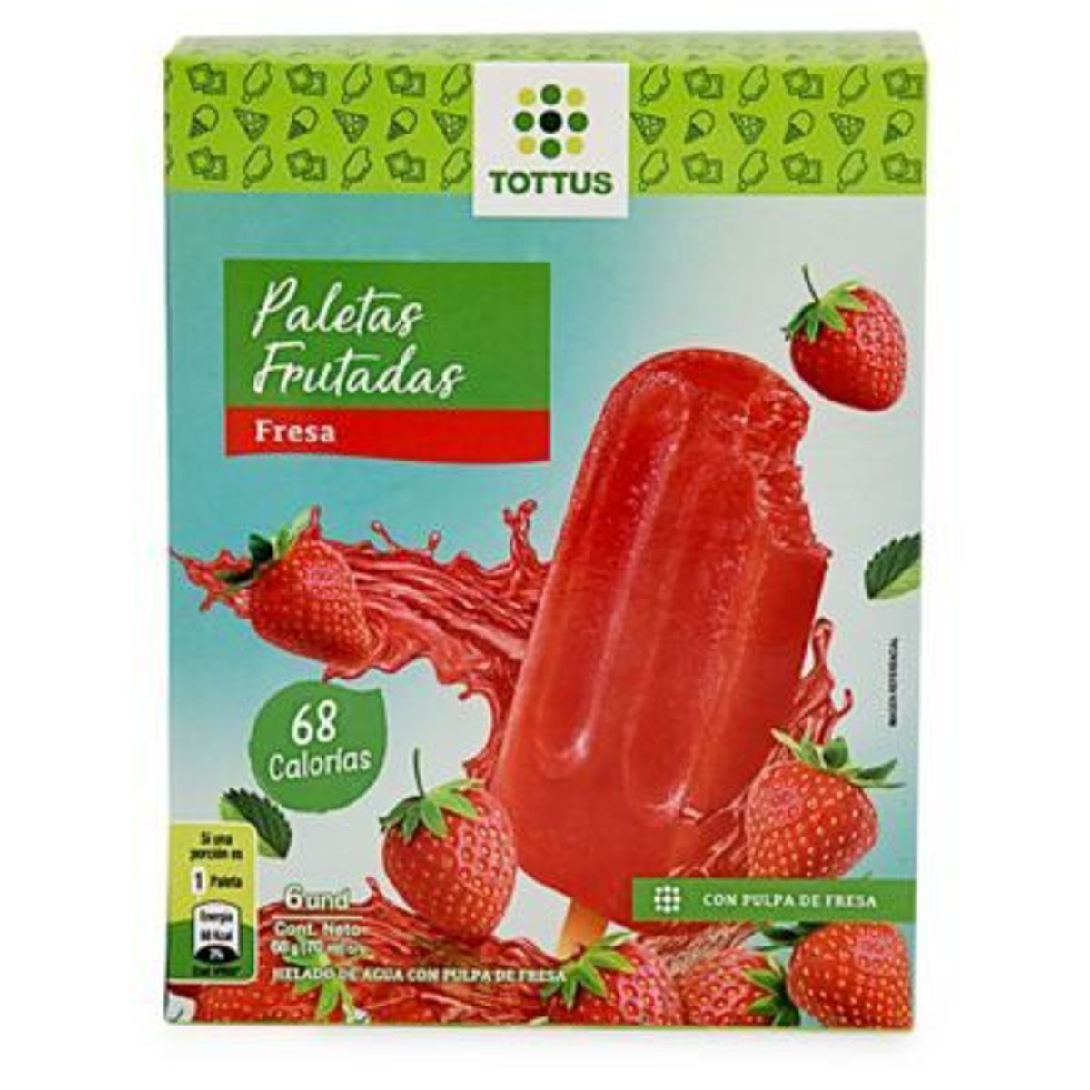 TOTTUS - Helado en Paleta Frutada Fresa Caja 6 Und