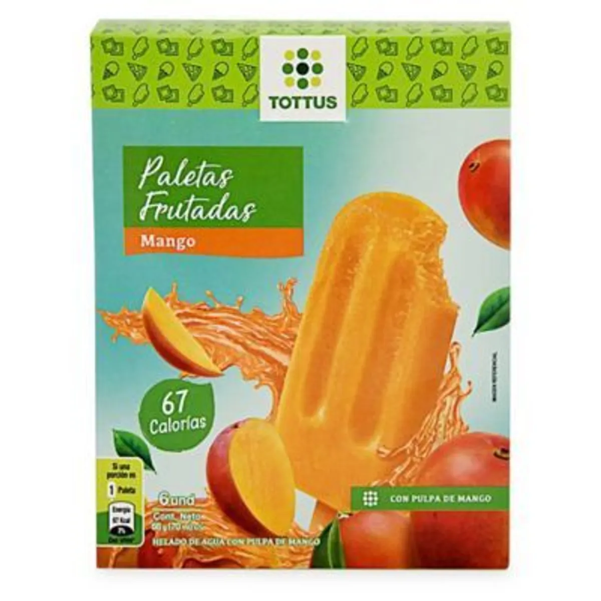 TOTTUS - Helado en Paleta Frutada Mango Tottus Caja 6 Und