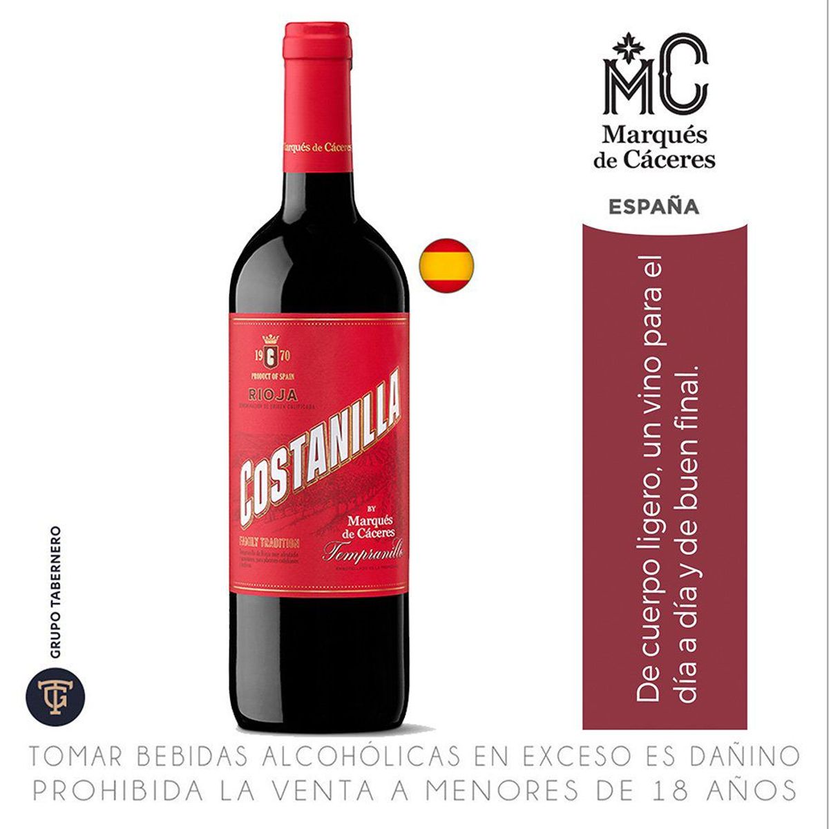 MARQUES DE CACERES - Vino Tinto Marqués de Cáceres Costanilla Botella 750 mL