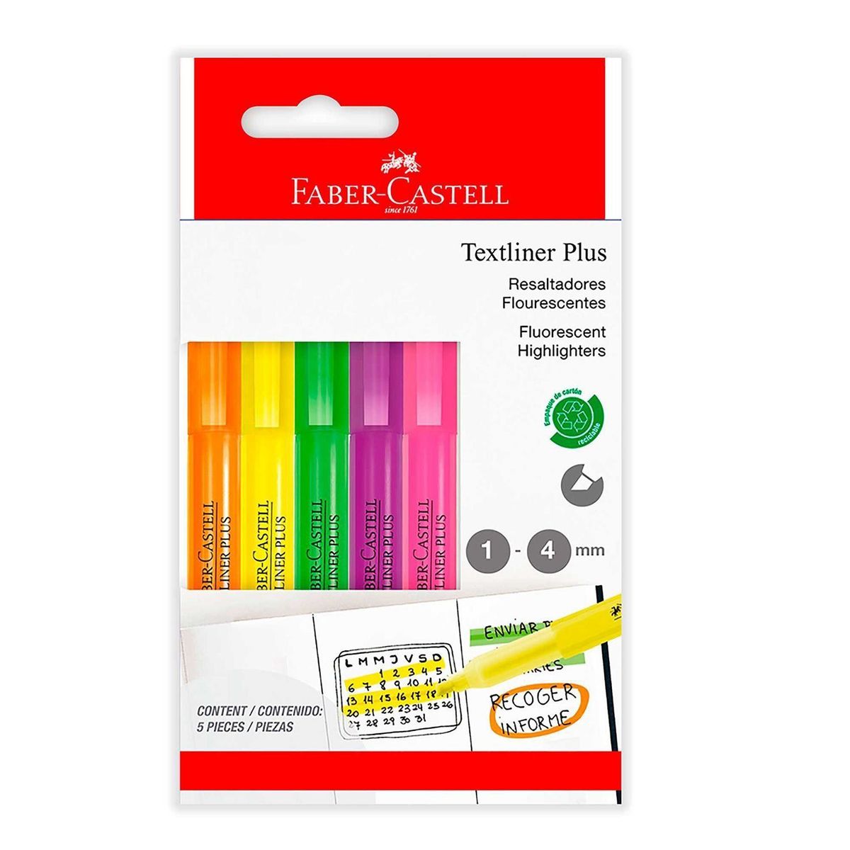 FABER CASTELL - Resaltadores Faber Castell Plus Colores Flourescentes Caja 5 Und