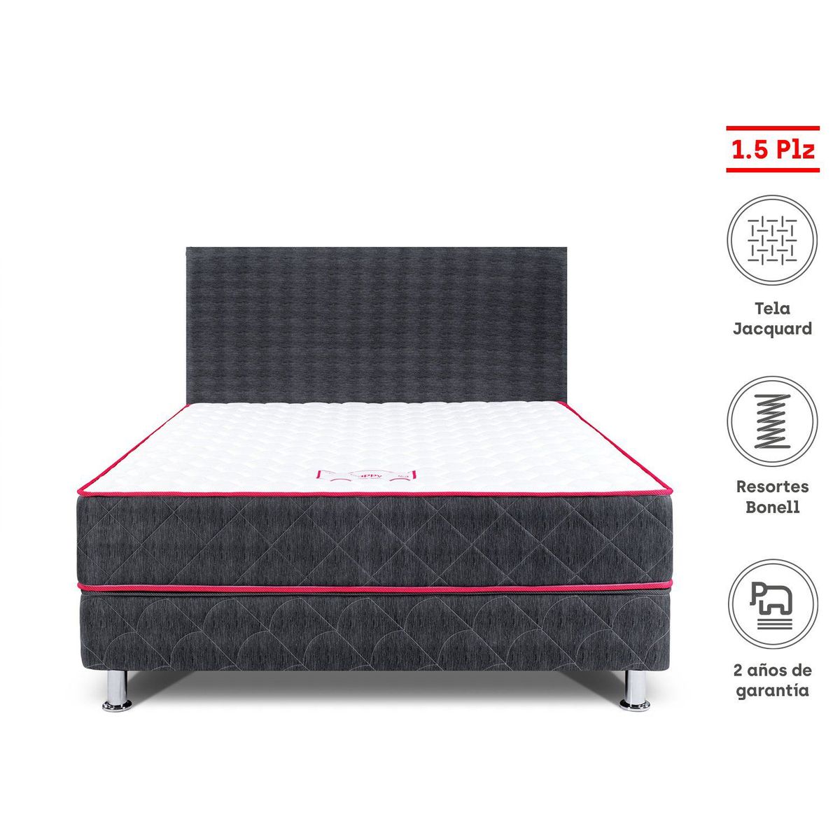 PARAISO - Cama Nappy 1.5Pz+Cabecera+1Alm+1Pr