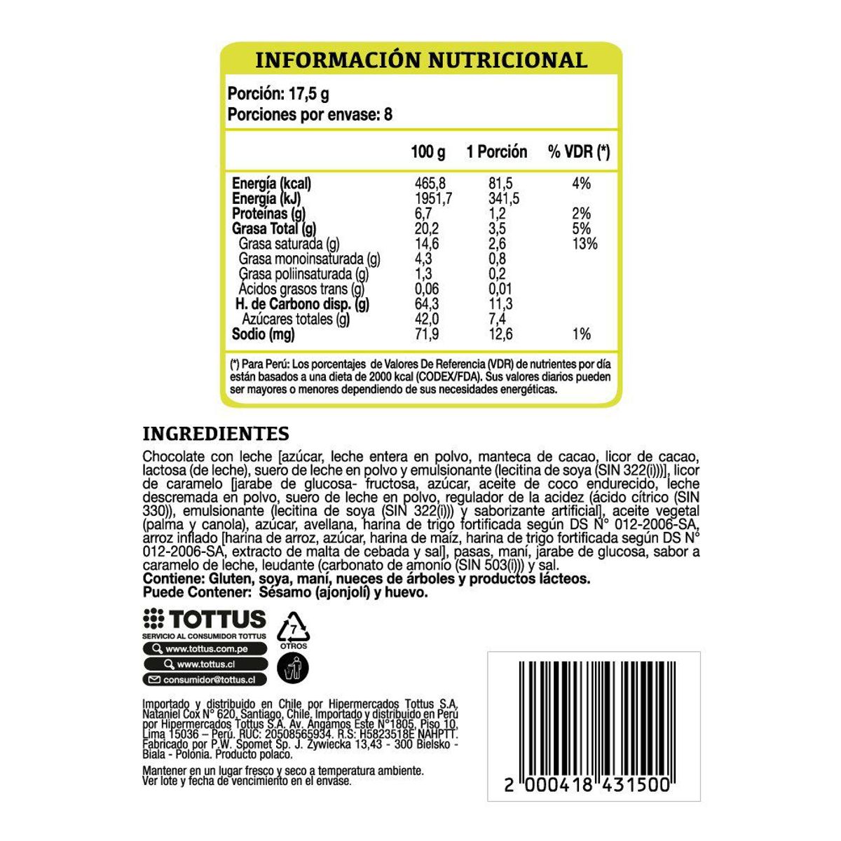 TOTTUS - Galleta Sabor Maní y Caramelo 140g