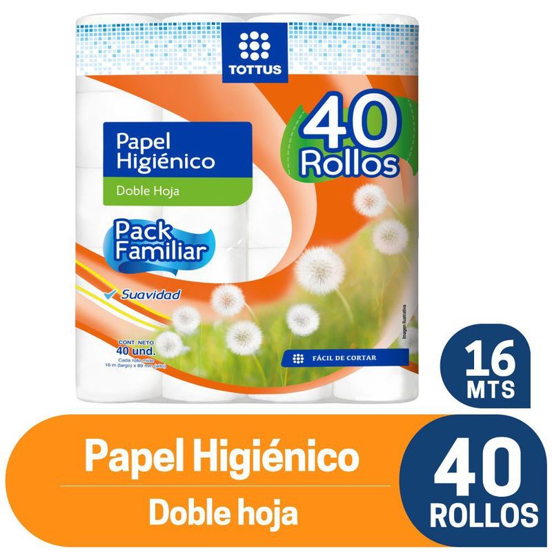 TOTTUS - Papel Higiénico Tottus Doble Hoja Pack 40 Rollos