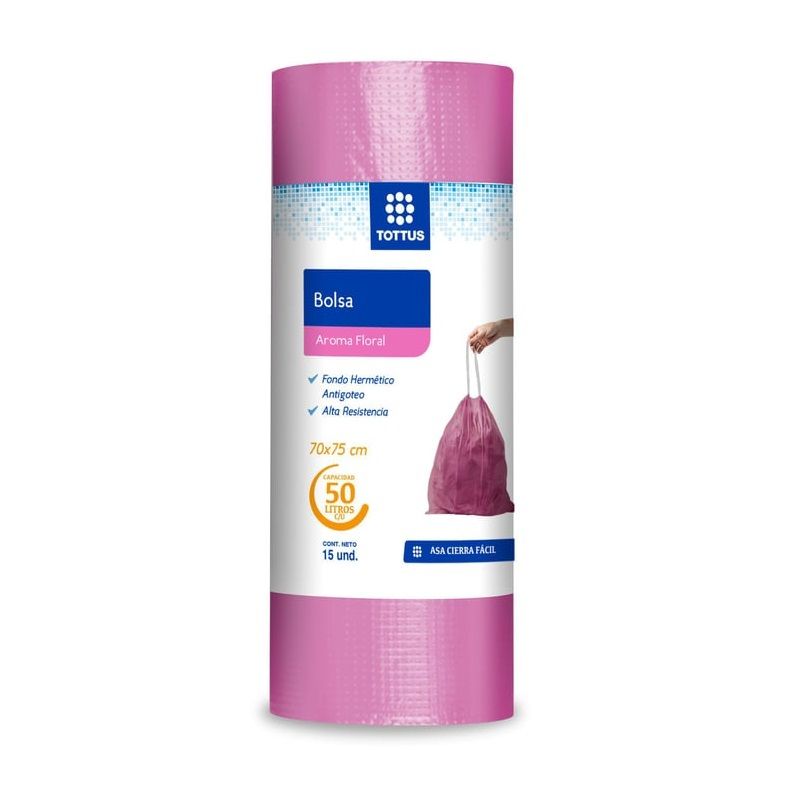 TOTTUS - Bolsa Basura Tottus 50 L Perfumada Floral Rollo 15 Und
