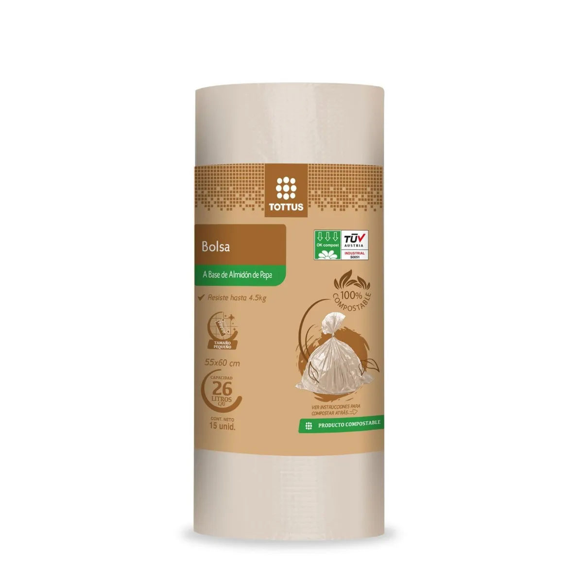TOTTUS - Bolsa Compostable Tottus Pequeña Empaque 15 Und