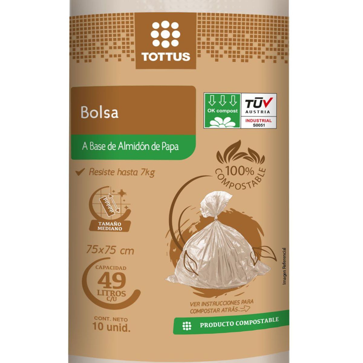 TOTTUS - Bolsa Compostable Tottus Mediana Empaque 10 Und
