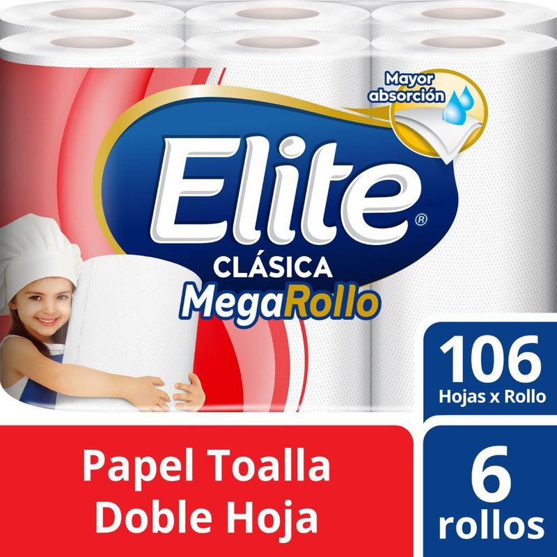 ELITE - Papel Toalla Elite Megarollo Doble Hoja Empaque 6 Und