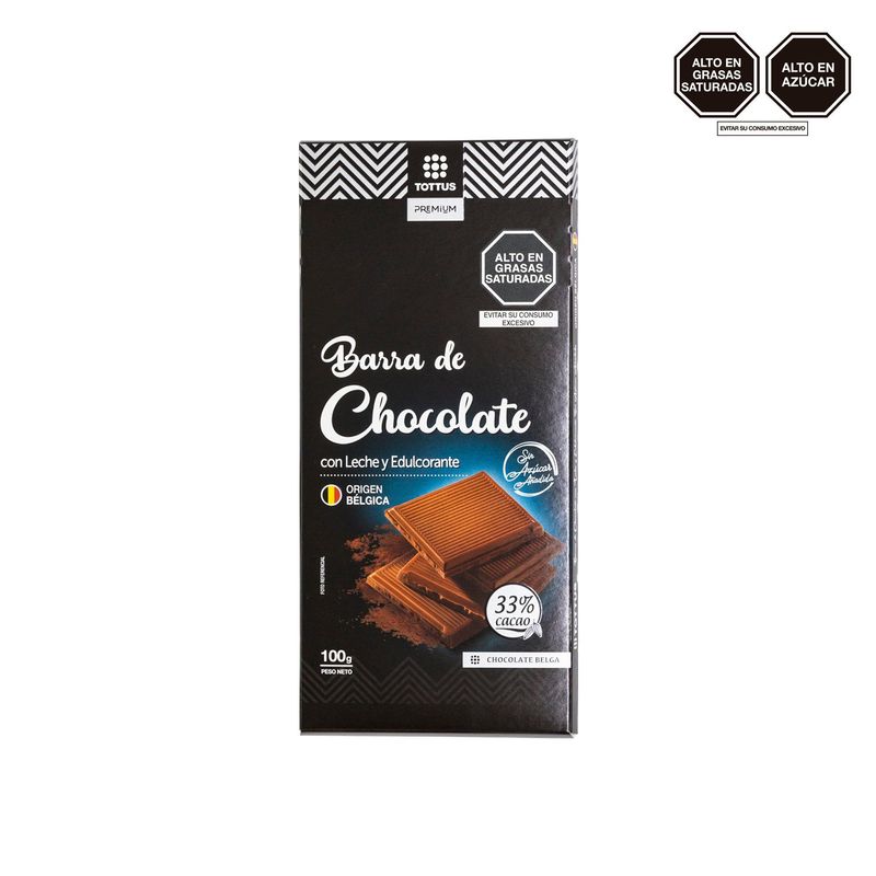 TOTTUS PREMIUM - Barra Chocolate con Leche y Edulcorante Tottus 100 g