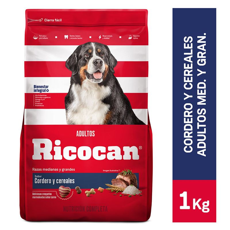 RICOCAN - Comida para Perros Ricocan Adultos Medianas y Grandes Sabor Cordero y Cereales 1 kg