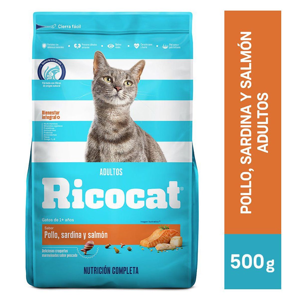 RICOCAT - Alimento Seco Gatos Adultos Ricocat Pollo Sardina Salmón Bolsa 500 g