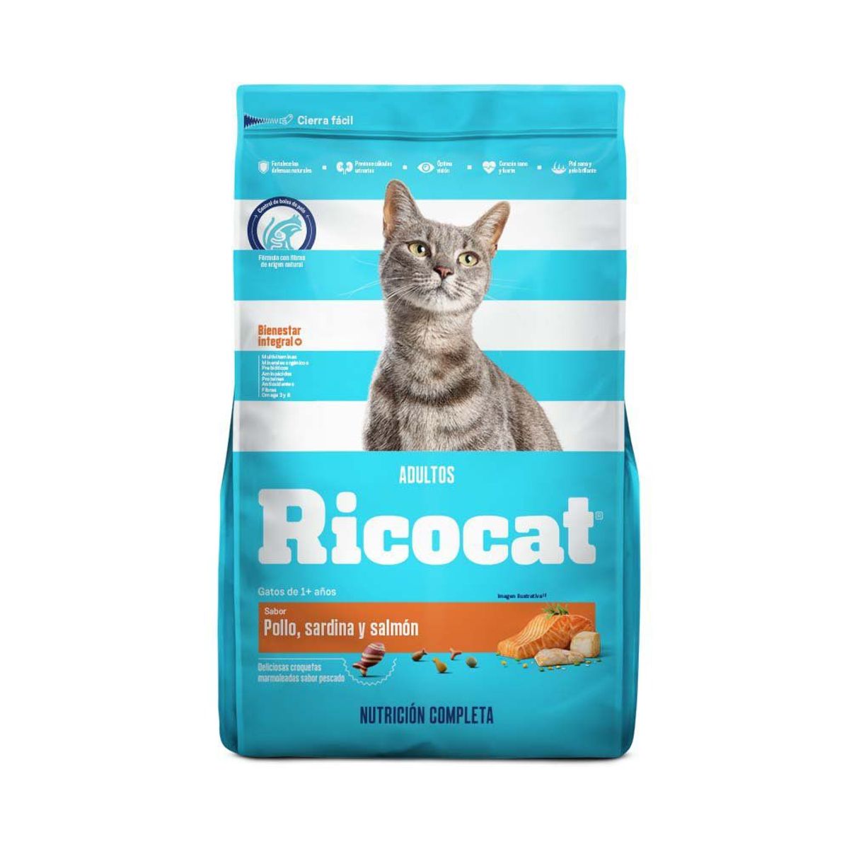 RICOCAT - Alimento Seco para Gato Ricocat Pollo, Sardina y Salmón Bolsa 1 Kg