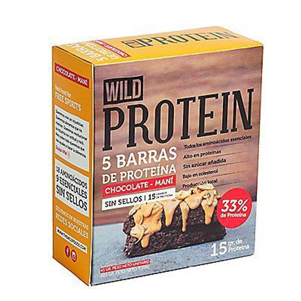 WILD FOOD - Barra de Proteína Wild Protein Maní Chocolate Caja 5 Und