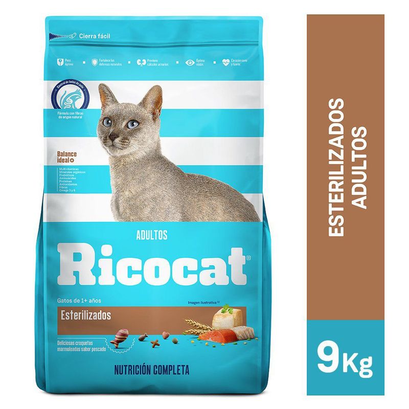 RICOCAT - Comida para Gatos Esterilizado Ricocat Sabor Pescado 9 kg