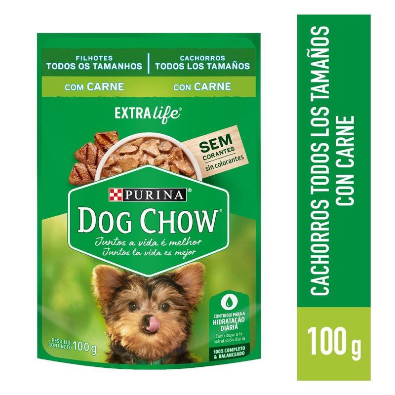DOG CHOW - Alimento húmedo para perros Dog Chow Cachorros todos los tamaños con Carne 100gr