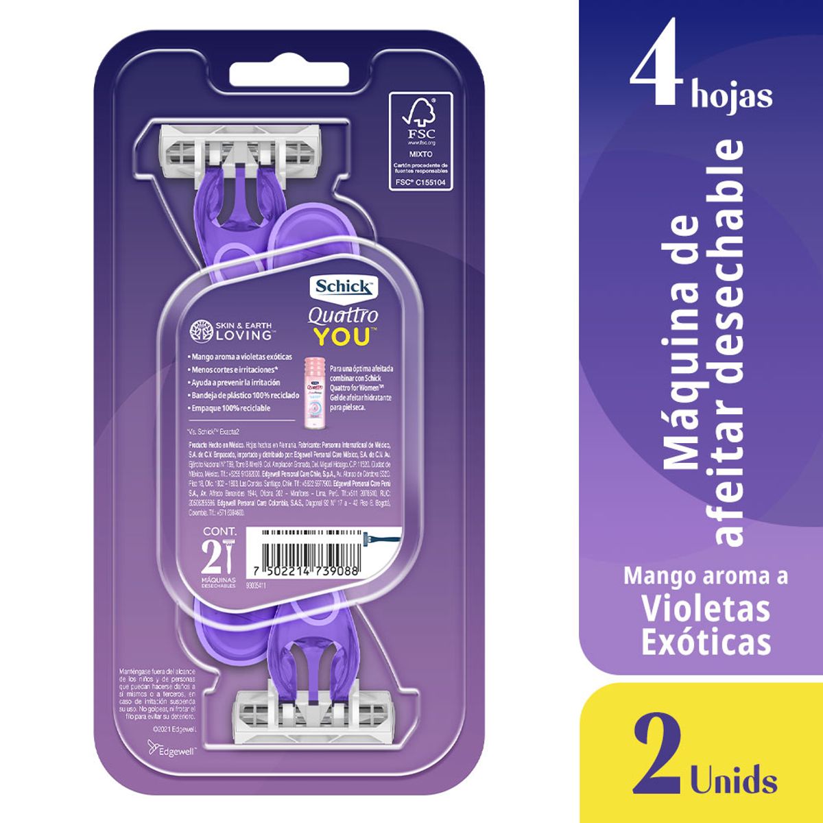 SCHICK - Máquina de Afeitar Descartable Schick Quattro for Women You