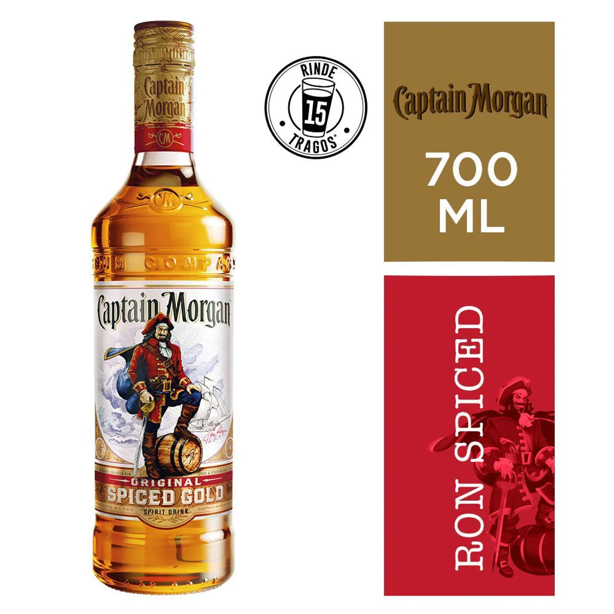 CAPTAIN MORGAN - Ron Captain Morgan Original Spiced Dorado Botella 700 mL