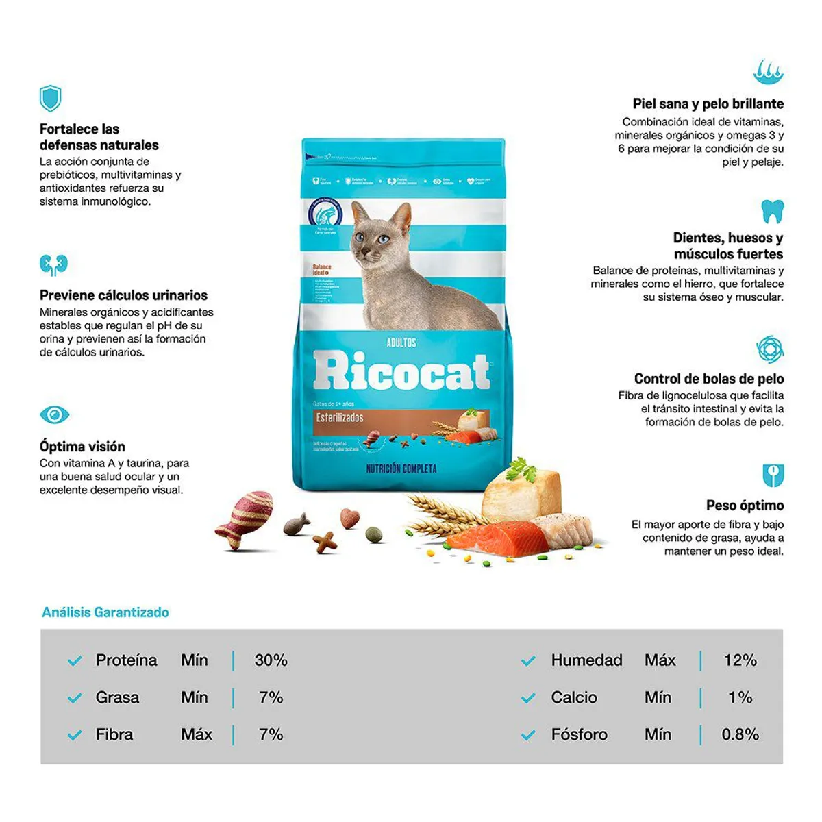 RICOCAT - Alimento Seco Gatos Esterilizados Ricocat Pescado Bolsa 500 g