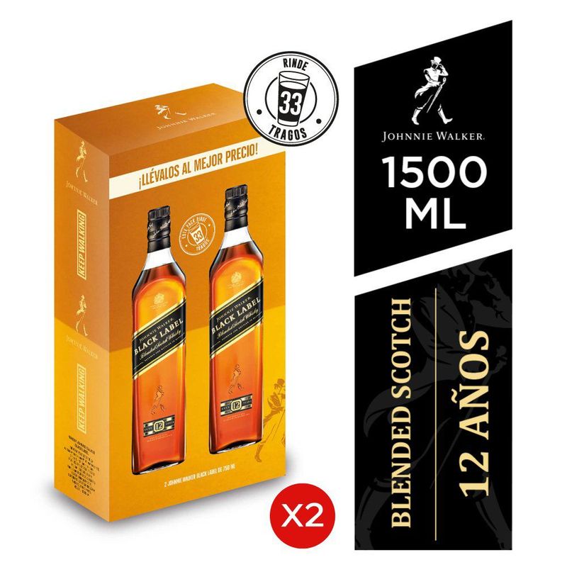 JOHNNIE WALKER - Whisky Johnnie Walker Black Label Pack 2 Botellas 750 mL