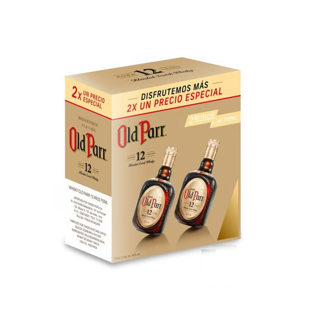 OLD PARR - Whisky Old Parr 12 Años Pack 2 Botellas 750 mL