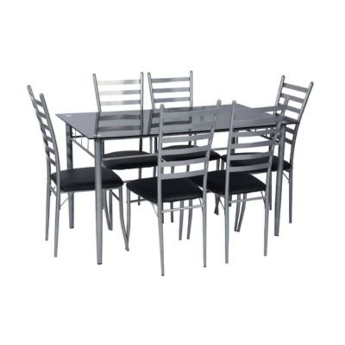 CASA JOVEN - Juego de Comedor 6 Sillas Negro + Mesa de Vidrio