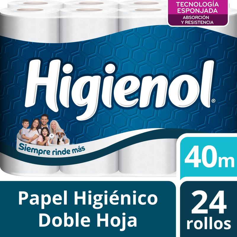 HIGIENOL - Papel Higiénico Higienol Doble Hoja Pack 24 Rollos 40m