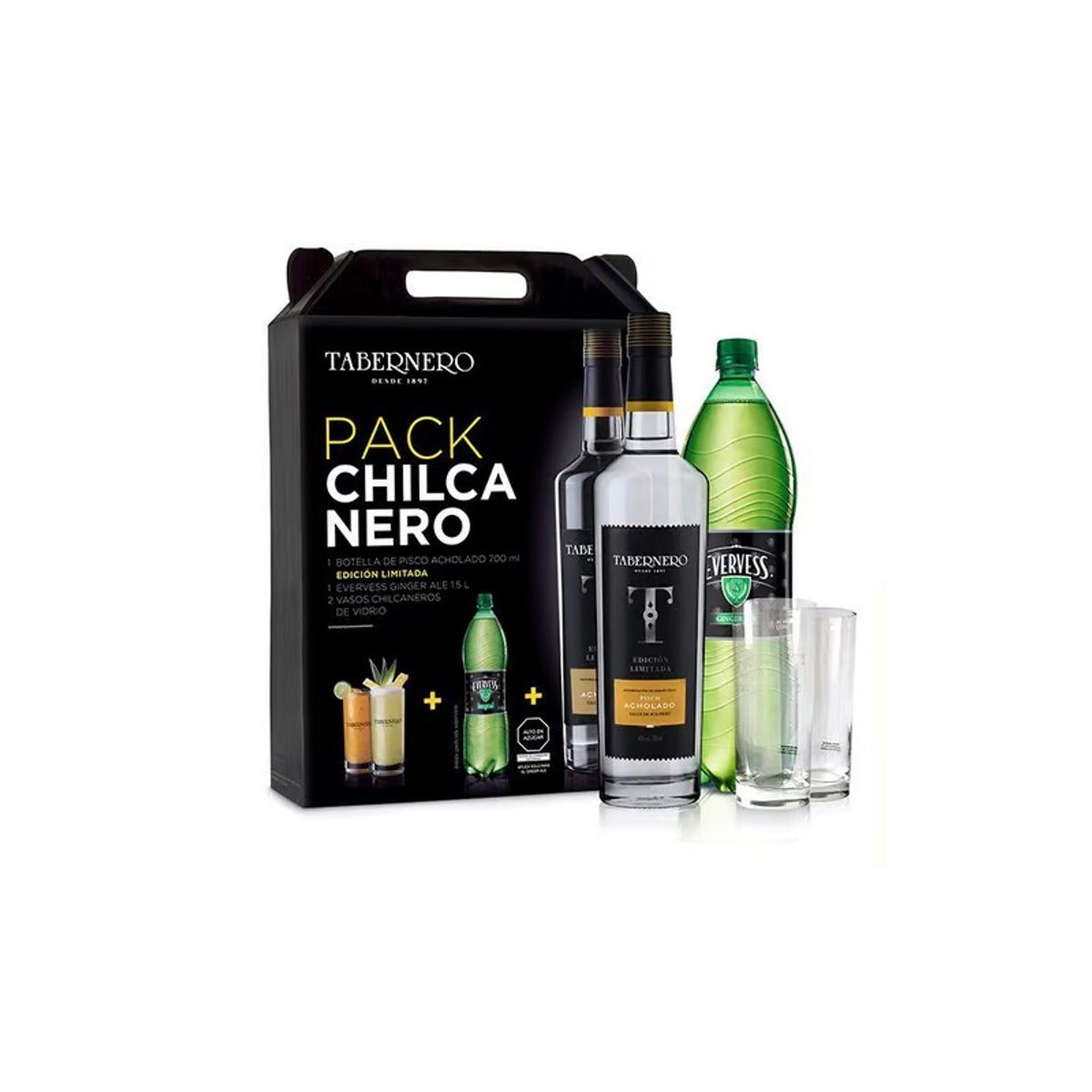 TABERNERO - Pisco Tabernero 750 mL + Evervess 1.5 L