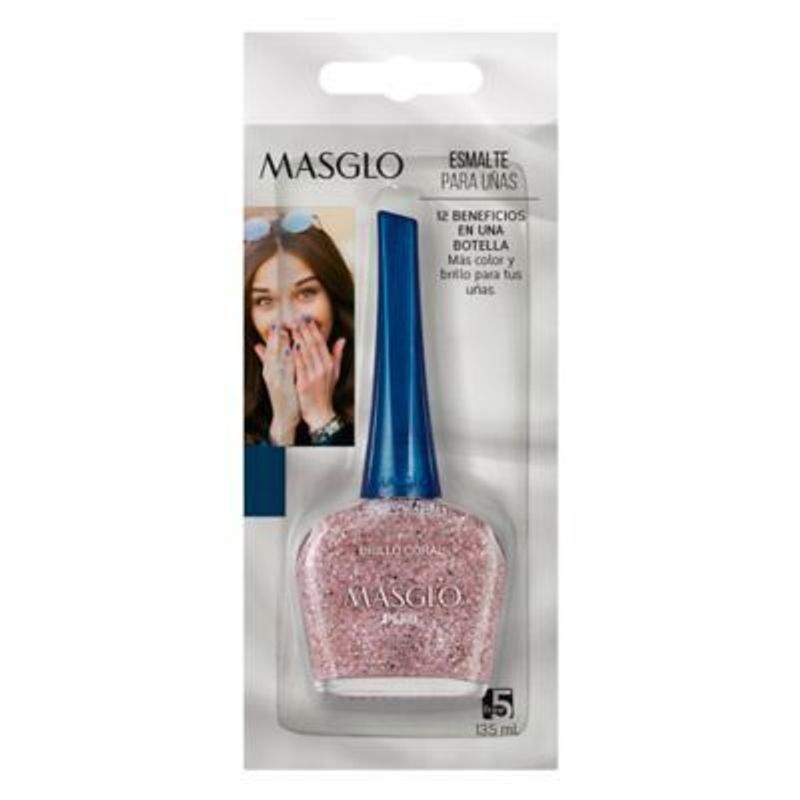 MASGLO - Esmalte Uñas Masglo Brillos Partículas Coral Envase 13.5 mL