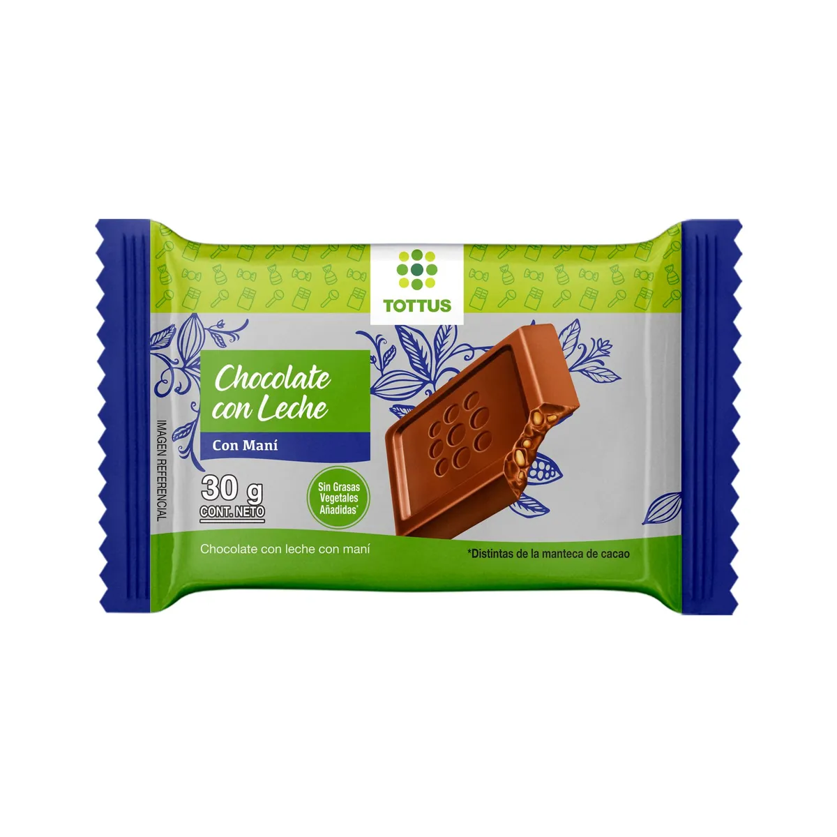 TOTTUS - Tableta De Chocolate Con Leche Con Mani x 30 g