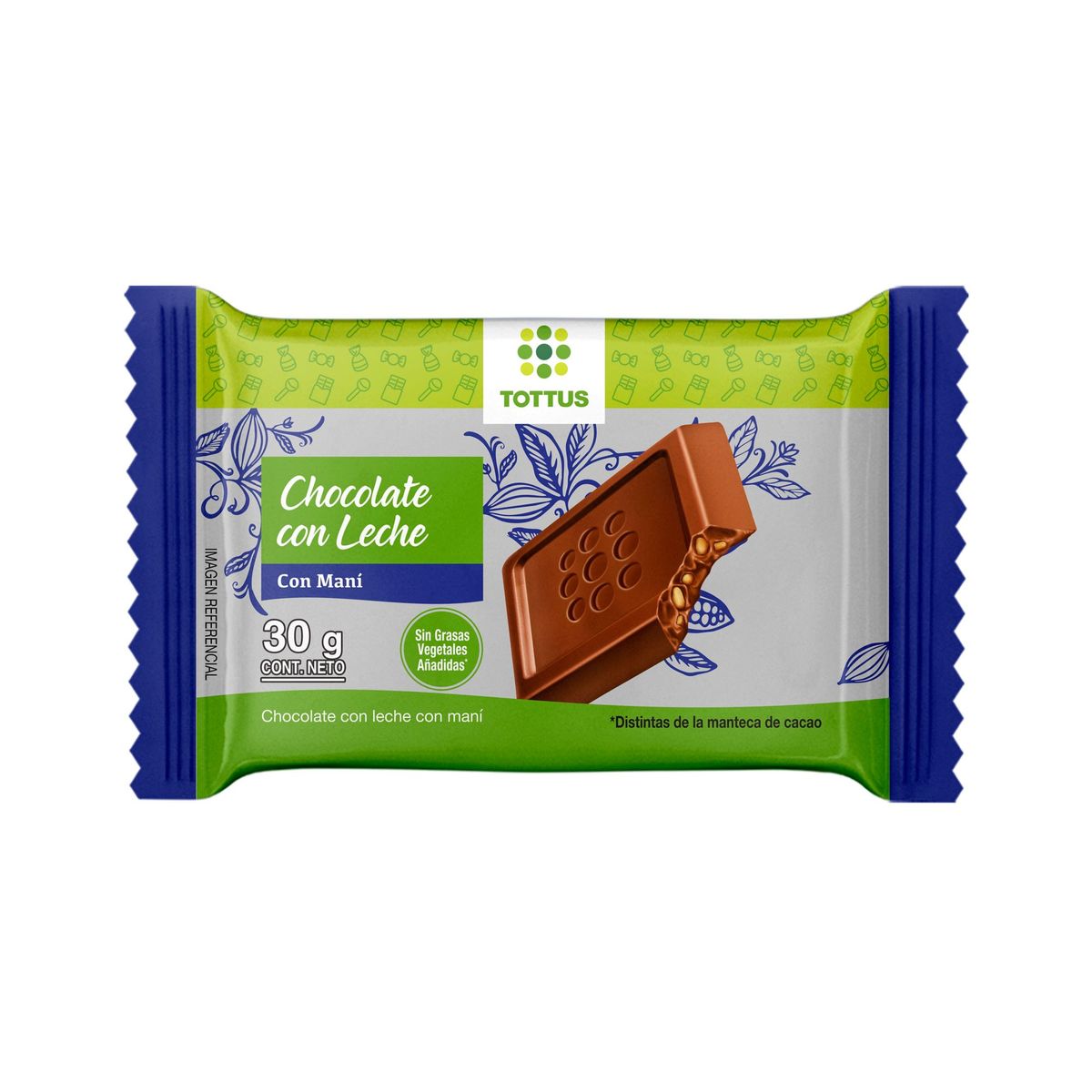 TOTTUS - Tableta De Chocolate Con Leche Con Mani x 30 g