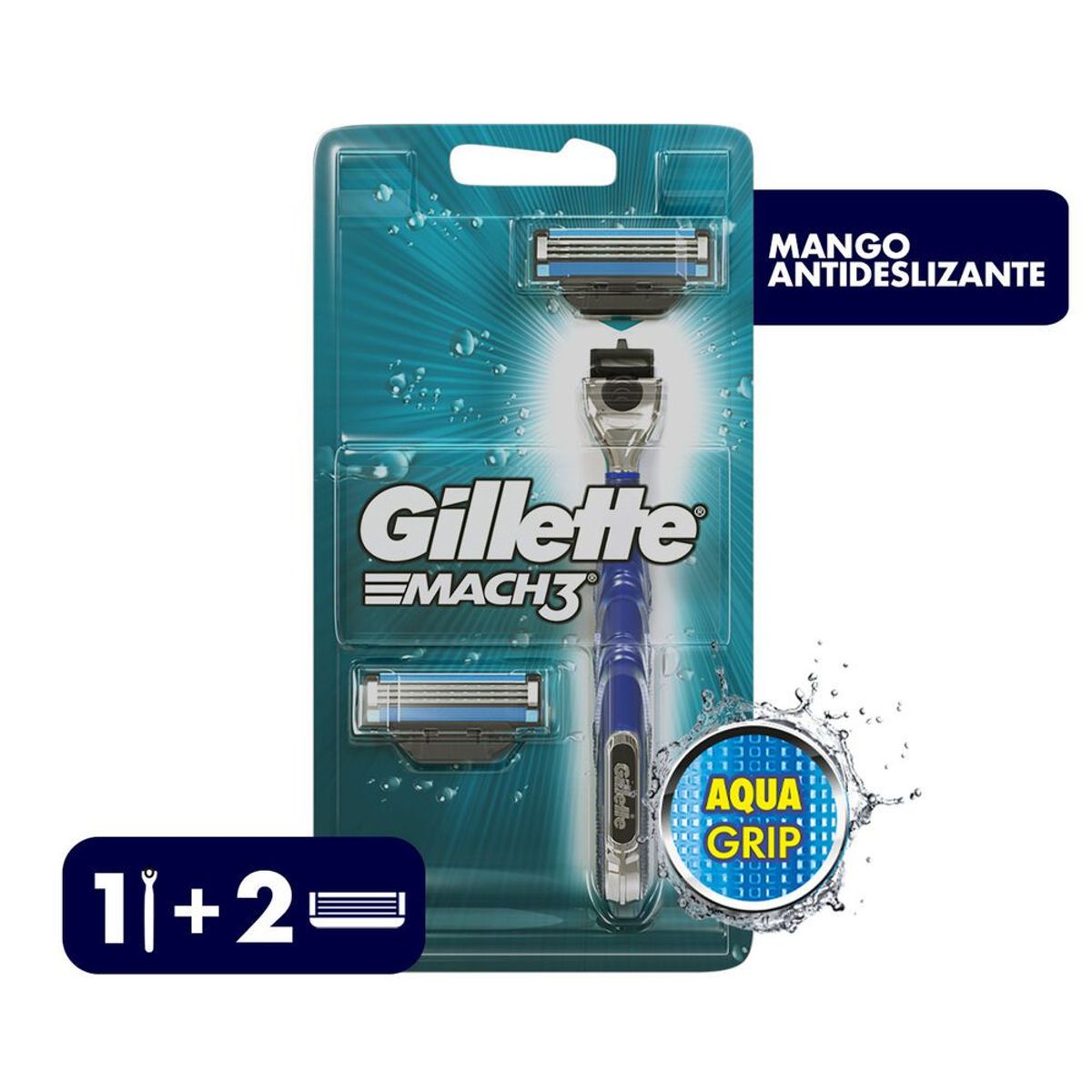 GILLETTE - Set Máquina de Afeitar Gillette Mach3 Sensitive Acqua Grip + 2 Cartuchos
