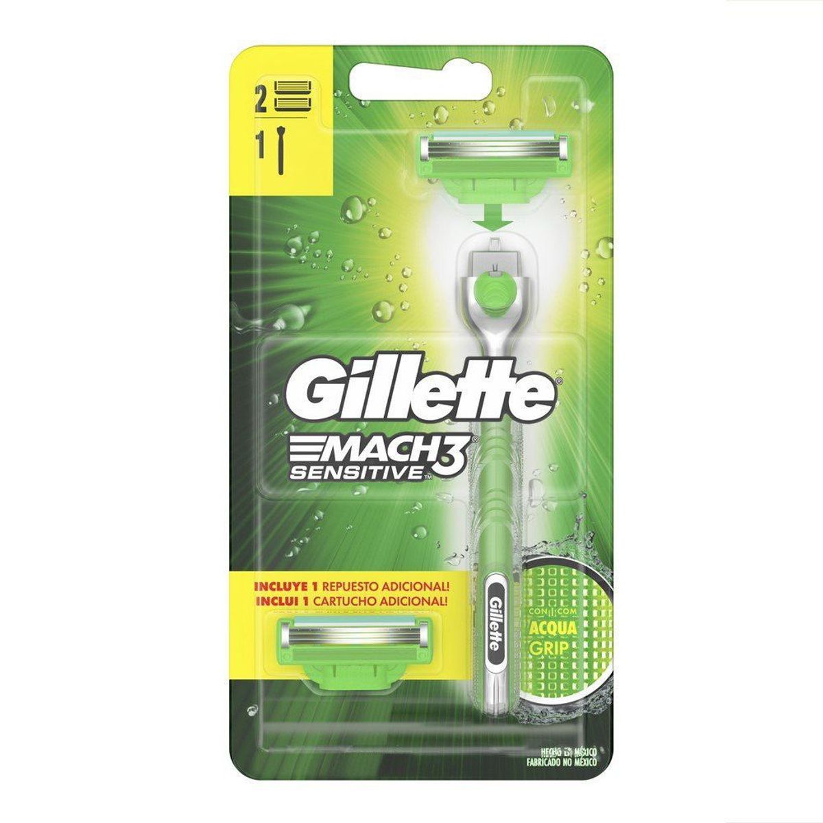 GILLETTE - Máquina de Afeitar Gillete Mach3 Acqua Grip + 2 Cartuchos