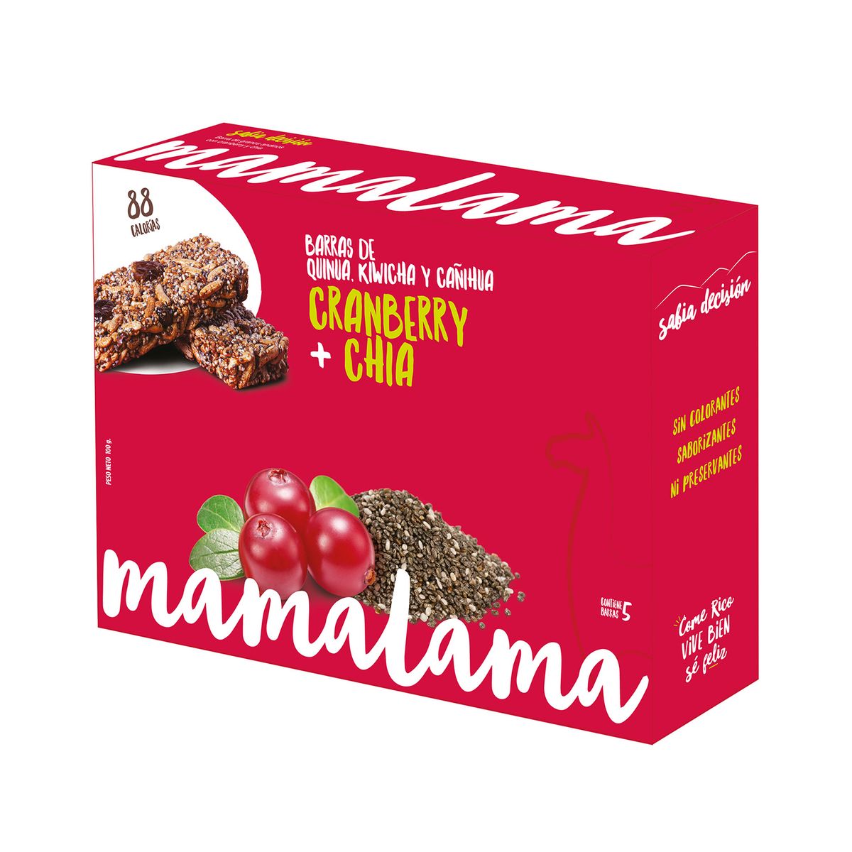 MAMALAMA - Barra Energética Mamalama Cranberry y Chía Caja 5 Und