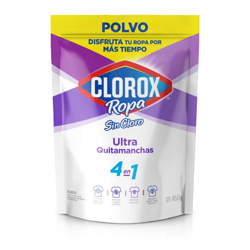 CLOROX - Quitamanchas en Polvo Clorox Sin Lejía Ropa Blanca Bolsa 450 g