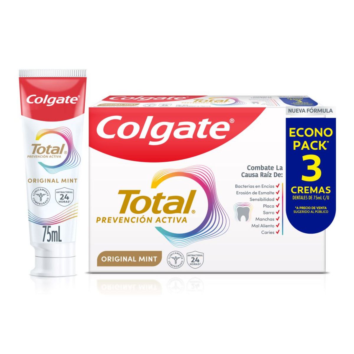COLGATE - Crema Dental Colgate Total Original Mint Prevención Activa Caja 3 Und