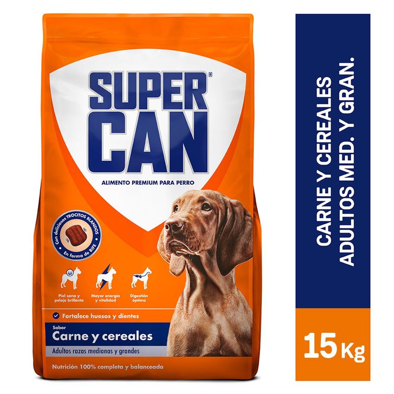 SUPERCAN - Comida para Perros Supercan Adultos Medianas y Grandes Sabor Carne y Cereales 15 kg