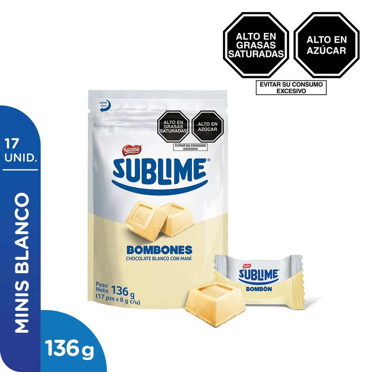 SUBLIME - Bombones Sublime Chocolate Blanco con Maní Bolsa 17 Und