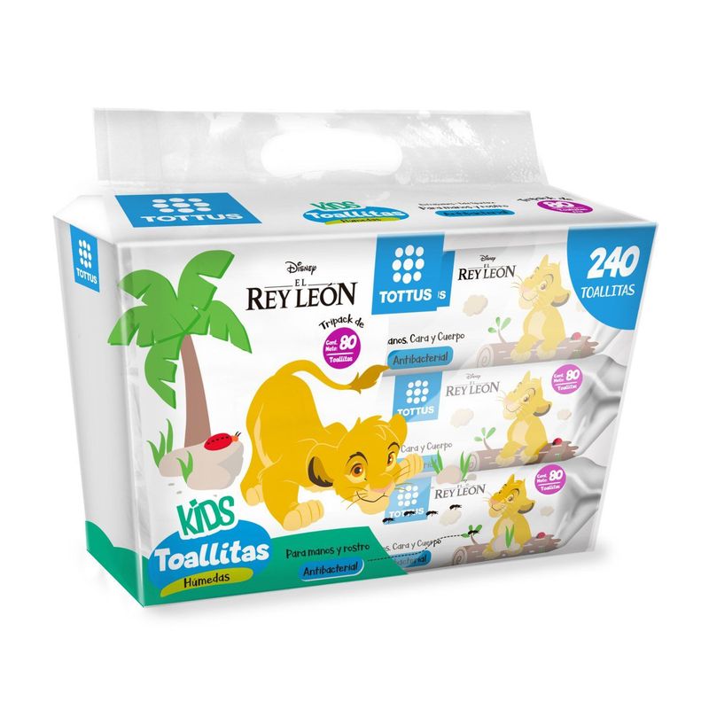 TOTTUS - Tripack Toallitas Húmedas Tottus Kids Rey León 240 Unidades