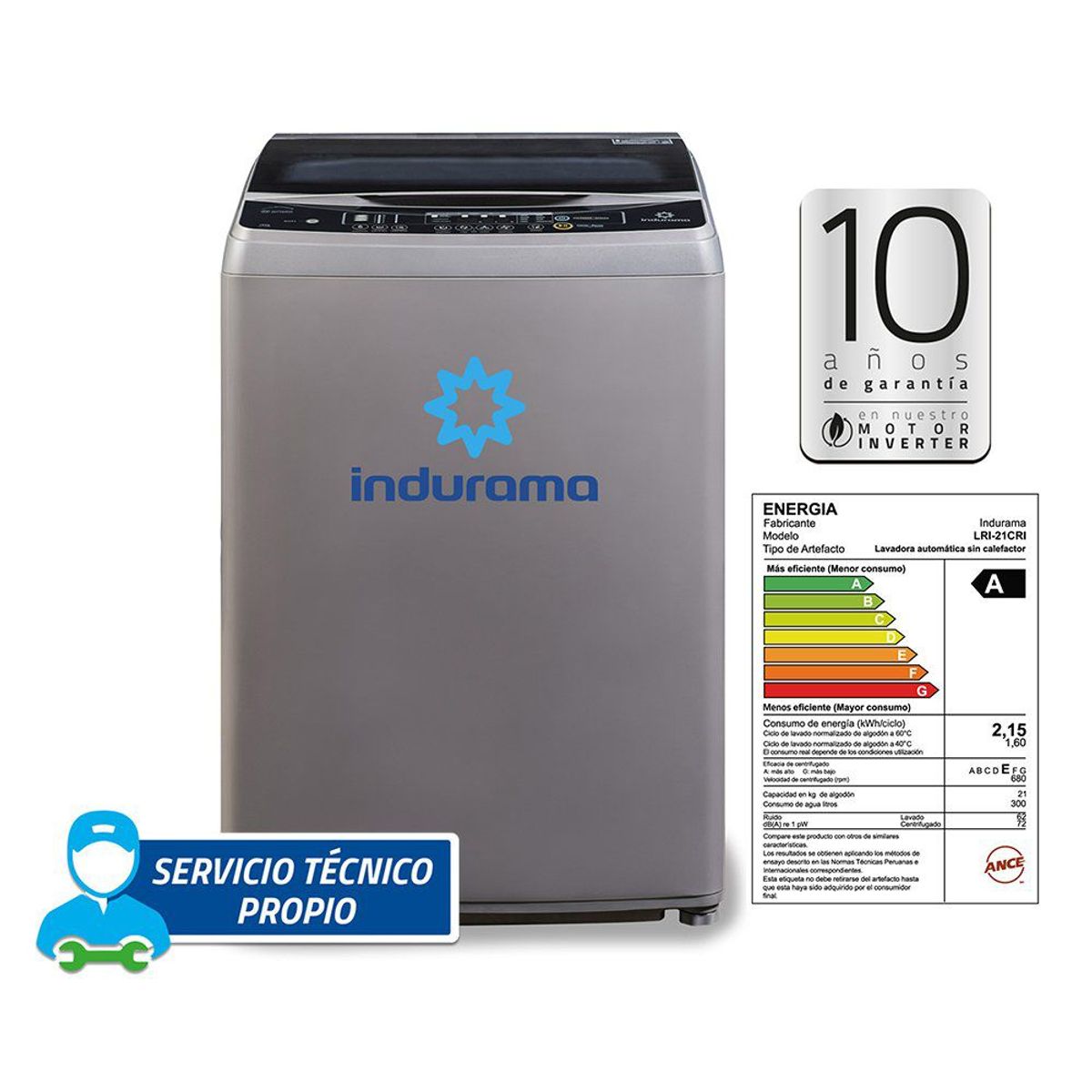 INDURAMA - Lavadora 21 Kg Carga Superior Motor Inverter LRI-21CRI Gris Oscuro
