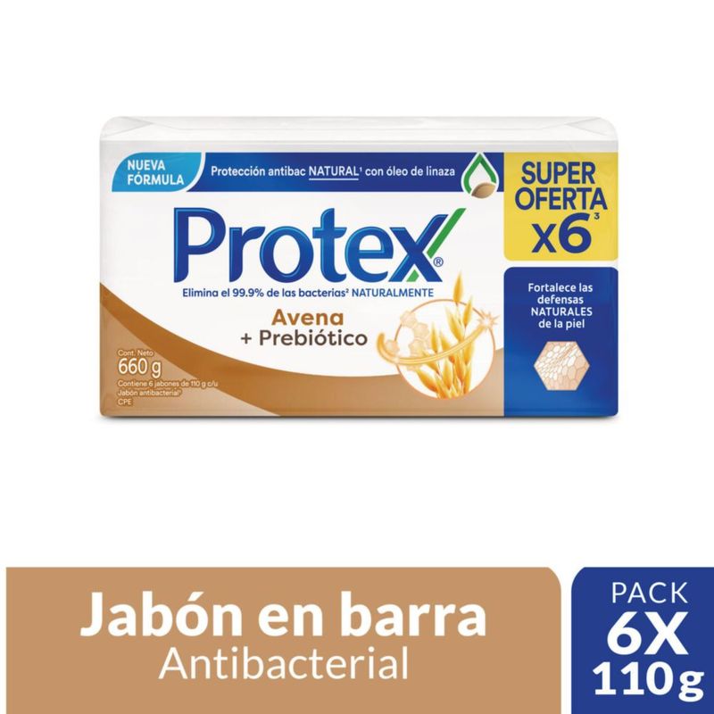 PROTEX - Jabón Protex Antibacterial Avena Pack 6 Empaques 110 g