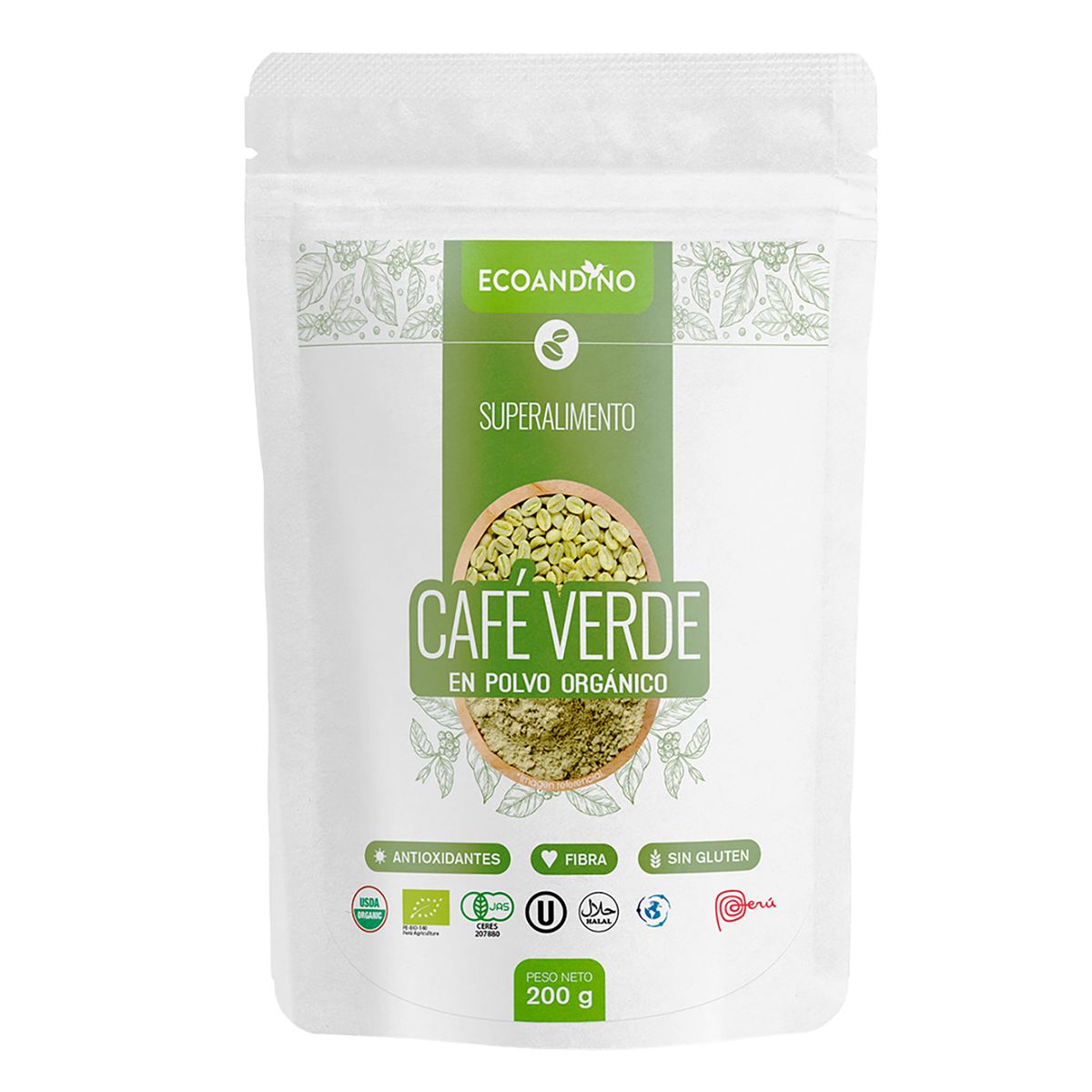 ECOANDINO - Café Verde Orgánico Ecoandino en Polvo Doypack 200 g