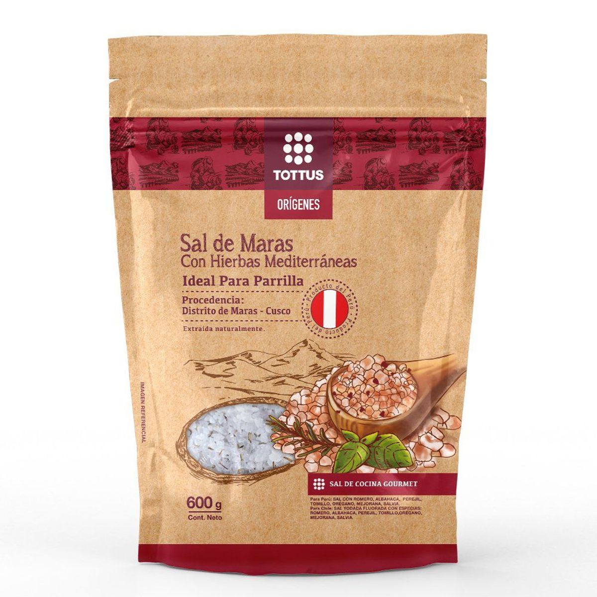 TOTTUS ORIGENES - Sal de Maras Gruesa con Hierbas Mediterráneas Tottus Orígenes Empaque 600 g