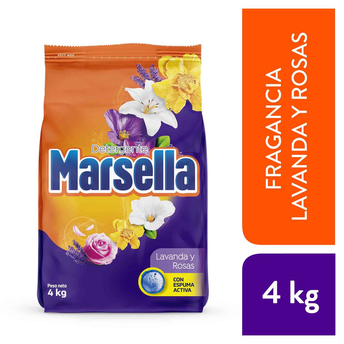 MARSELLA - Detergente en Polvo Marsella Pétalos de Lavanda y Rosas Bolsa 4 Kg