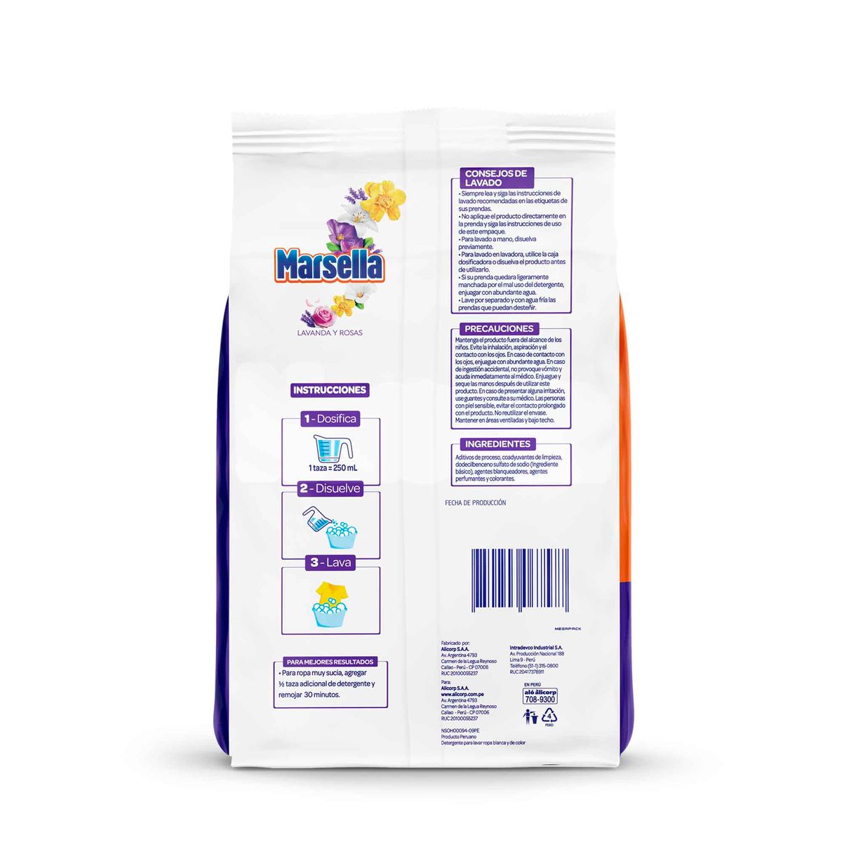 MARSELLA - Detergente en Polvo Marsella Pétalos de Lavanda y Rosas Bolsa 4 Kg