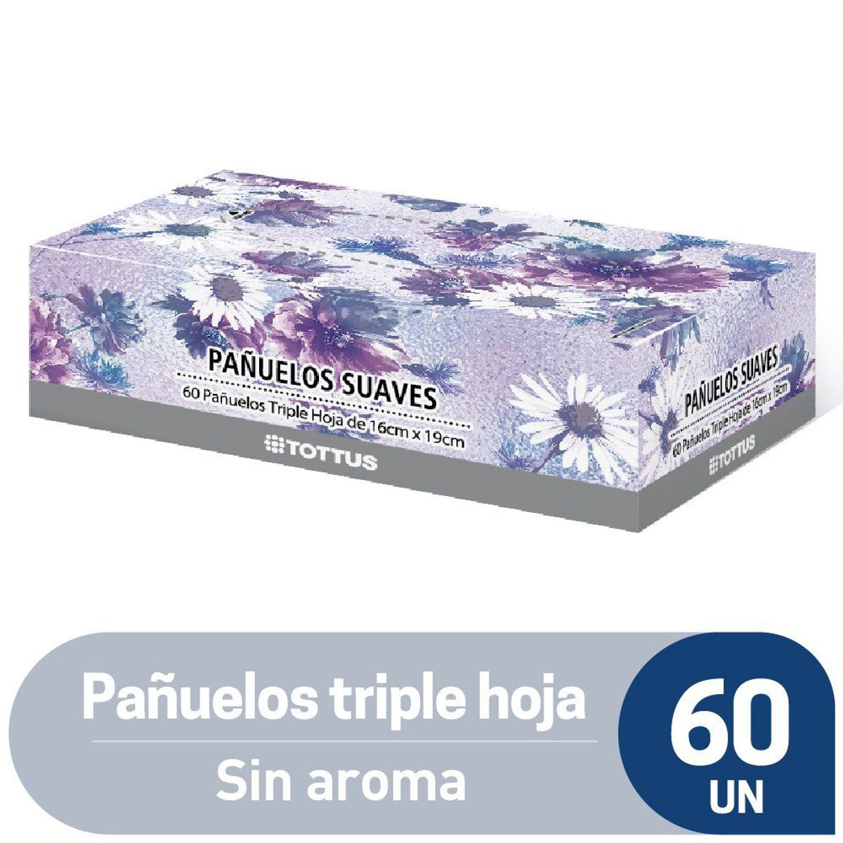 TOTTUS - Pañuelos Tottus Triple Hoja Caja Diseño 3 Empaque 60 Und